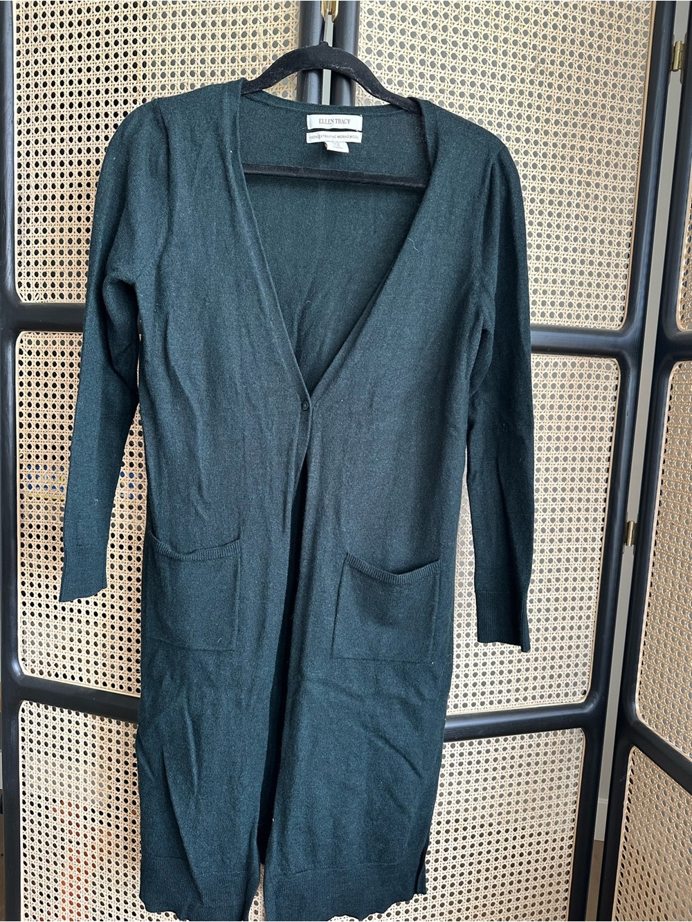 Ellen Tracy Extra Fine Merino Wool Duster Cardigan – Forest Green – Size Medium